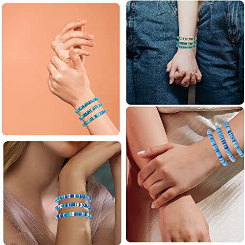 Ornaland Heishi Surfer Bracelets Set Polymer Clay Heishi Beads Stretch Bracelets Multi-Layer Stackable Friendship Bracelets Bohemia Summer Beach Jewelry for Women - color: Deep Sky Blue