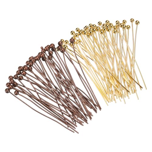 MECCANIXITY 200Pcs Plated Ball Head Pins Jewelry Making 24 Gauge 25mm Wire Head Pins Brass Ball Head Pins End Head Pins for DIY Craft Necklaces Bracelets Earrings, Purple Bronze and Gold - color: Purple Bronze and Gold, size: 25mm