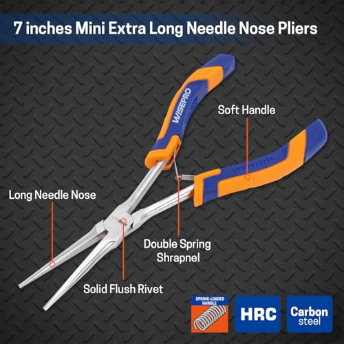 Mini Long Reach Needle Nose Pliers, 7 Inches Straight/Bent Small Pink Long Nose Pliers with Comfort Handle for Wire Wrapping, Electronic Repair, Jewelry Making - color: Straight Long Needle Nose Pliers - Blue