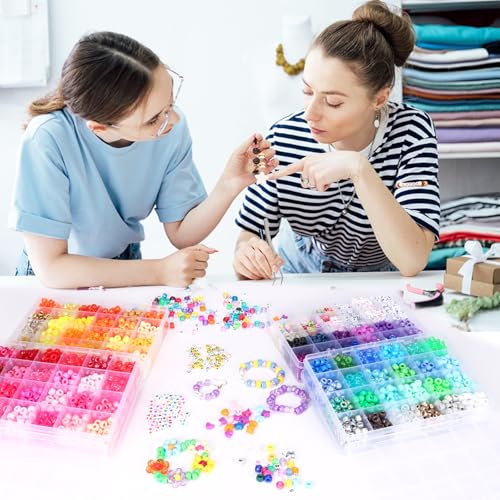 QUEFE 4900pcs Pony Beads Kandi Bracelet Kit, Friendship Bracelet Making Kit with 84 Colors Kandi Beads, Hair Beads and Letter Heart for Craft Gifts Bracelets Jewelry Making with Elastic Strings - color: B-84 colors