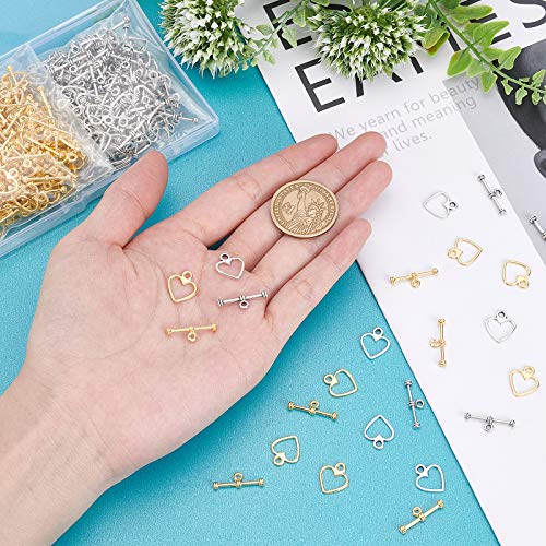 SUPERFINDINGS About 200 Sets Heart Toggle Jewelry Clasps 2 Colors Necklace Toggle Clasp Alloy T-Bar Closure Connector Set for Necklace Bracelet Jewelry Making DIY Craft
