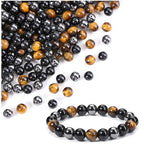 Jovivi 100pcs 8mm Round Stone Beads Mixed - Tiger Eye, Obsidian, Hematite - Polished - Genuine - For Jewelry Making & Crafting - color: Triple - Tiger Eye+Black Obsidian+Hematite