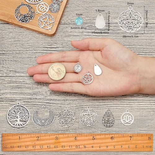 SUNNYCLUE 1 Box DIY 10 Pairs Tibetan Style Earring Making Kits Flower Star Filigree Alloy Pendants Charms with Natural Gemstone Beads for Jewelry Making Supplies - color: Celtic Knot Earring 3