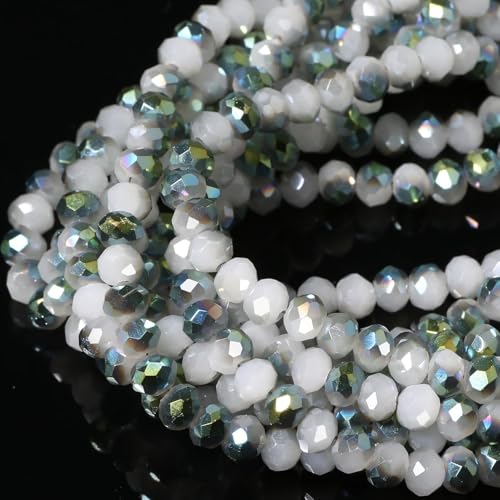5 Strands 3mm Gray Green Color Half Plated Faceted Rondelle Beads, Songxi Glass Beads for Keychain Making Necklace Earring Jewelry Making for Gemstone DIY Craft Supplies - color: Gray Green Color, size: 3mm(5 Strands)