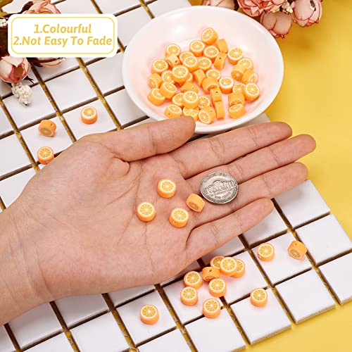 50PCS Handmade Polymer Clay Round Beads Orange Slice Loose Beads Fruit Theme Spacer Beads for DIY Bracelet Necklace Earring Charm Jewelry Making Hole 1.8mm - color: Orange Slice