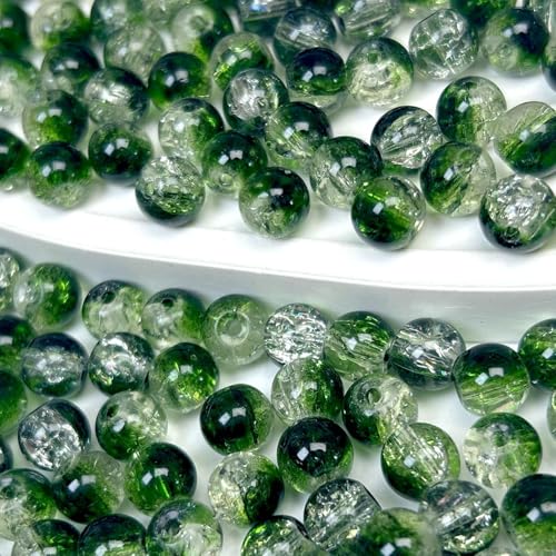 200pcs Crackle Glass Beads, 8mm Crystal Bead for Jewelry Making, Green Round Spacer Glass Crackle Beads, Crafts Crystal Beads Bulk Loose Beads for DIY Craft Earring Necklace Bracelet Jewelry - color: green-white, size: 8mm