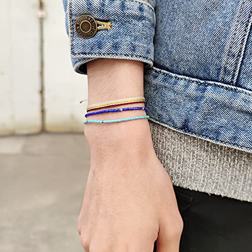 KELITCH Adjustable turquoise bead bracelet single color knitting friendship bracelet fashion jewelry daily wear gift (28 color selection) - color: Blue 04T