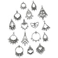 60Pcs Tibetan Antique Silver Dangle Chandelier Component Links,15 Styles Alloy Earrings Connector Charms,Hollow Charms Connectors for Jewelry Making