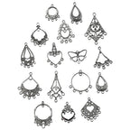 60Pcs Tibetan Antique Silver Dangle Chandelier Component Links,15 Styles Alloy Earrings Connector Charms,Hollow Charms Connectors for Jewelry Making