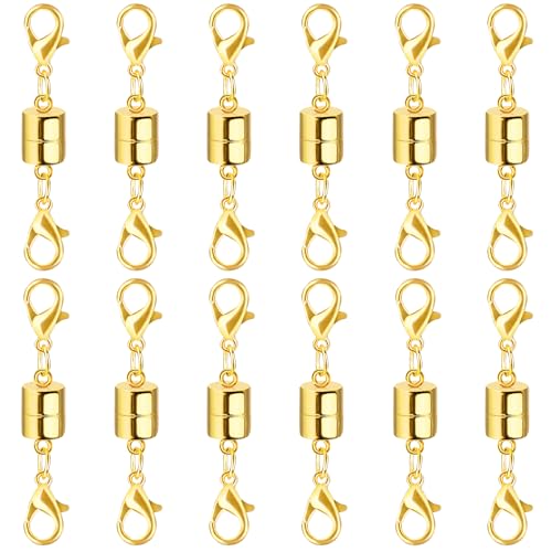 Magnetic Necklace Jewelry Clasps and Closures with Double Lobster Clasp, 14K Gold Magnetic Jewelry Clasps for Necklaces, Bracelet Necklace Extenders for Women (12PCS) - color: 12Pcs Gold