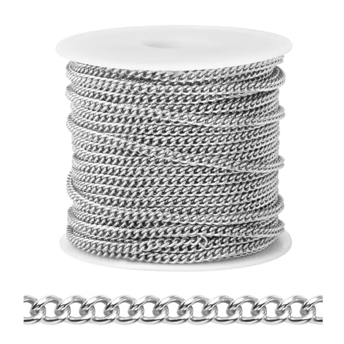 [66 FT] Stainless Steel Curb Chains Bulk for Jewelry Making, 2mm 304 Stainless Steel Flat Twisted Links Curb Chains Roll Spool for Jewelry Making DIY Craft - color: Stainless Steel, size: 2.0mm width
