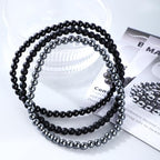 2/3-Pieces 4mm 6mm 8mm Natural Crystal Gemstone – Handmade Reiki Energy Healing Stretch Bracelets Jewelry for Yoga, Meditation, Unisex - color: 3 Pieces (BlackOnyx&Hematite&MatteBlackAgate), size: 4mm