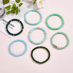Ornaland 7Pcs Handmade Polymer Clay Heishi Surfer Stretch Bracelets Set Colorful Glass Beads Bracelets Boho Stackable Preppy Bracelets Wrist Jewelry for Women - color: Sky Blue
