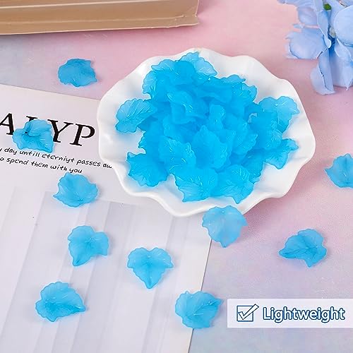 Crafans 100Pcs Frosted Acrylic Leaf Charms 24x22.5x3mm Transparent Plant Pendants Clear Autumn Maple Leaves Beads Charms for Jewelry Making (Cadet Blue) - color: Cadet Blue