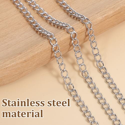 33 Foot Stainless Steel Curb Chains, 3mm Stainless Steel Extender Chains Silver Tarnish Resistant Link Chain for Necklace Bracelet Earring Jewelry Making DIY Craft