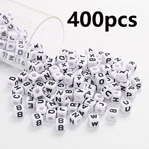 8mm Black and White Acrylic Square Letter Beads White Cube Alphabet Beads Black Letter A-Z Mixed Plastic Shape Loose Beads Mini Size Pony Seed Beads for Making Jewelry, Necklaces - color: white-black(8mm)