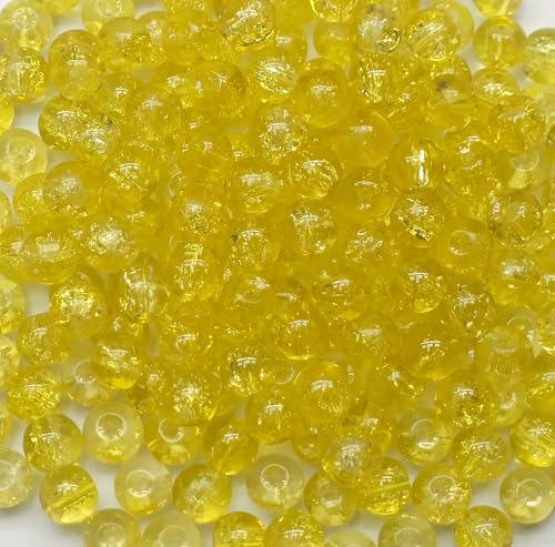 200PCS Glass Beads 8mm Glass Beads for Bracelets Necklaces Jewelry Making DIY Crafts (Yellow Crackle) - color: Yellow Crackle