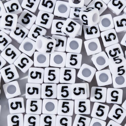 200pcs Square White Number 5 Beads for Bracelets,Single Digit 5 Acrylic Cube Bead,6x6mm Number Beads for Jewelry Making(Square 5) - color: Square-5, size: Square-6x6mm