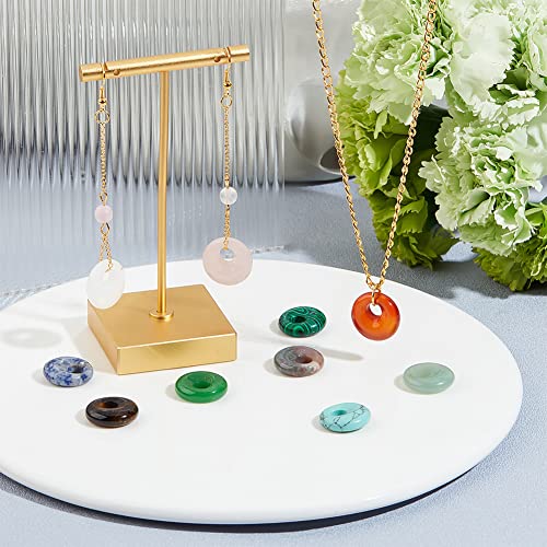 NBEADS 10 Pcs 10 Styles Natural Donut Gemstone Charms, 17.5mm Flat Round Mixed Natural and Synthetic Donut Stone Beads Pendants Natural Stone Pendant for Jewelry Making, Hole: 5.5mm - color: 10 Pcs 10 Styles Stone B