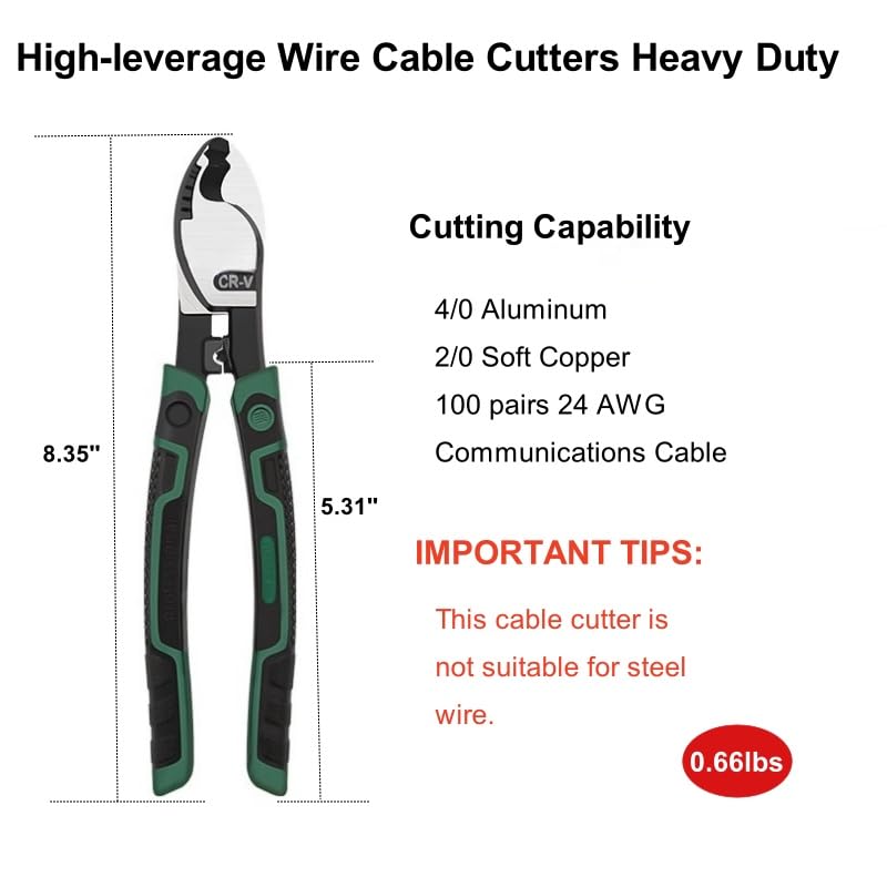 Wire Cutter Heavy Duty 8 Inch High Leverage Wire Cable Cutter Pliers Tool for Aluminum, Copper, Wire, Communications Cable