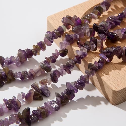 200pcs Natural Chip Stone Beads Amethyst Stones Crystals Stone Beads Gemstone Chip Beads for Bracelet Necklace Earrings Jewelry Making (Amethyst) - color: amethyst