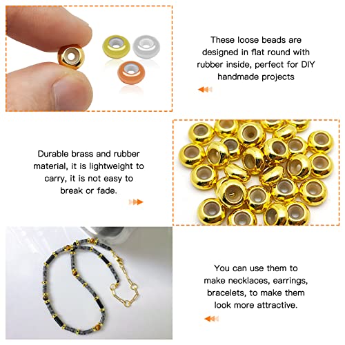 90pcs Slider Beads 8mm Stopper Beads with Rubber Inside Brass Silicone Slider Beads Adjustable Slider Clasps for DIY Bracelets Necklaces Jewelry Making(2mm Hole,3Colors) - color: Gold,silver,rose gold