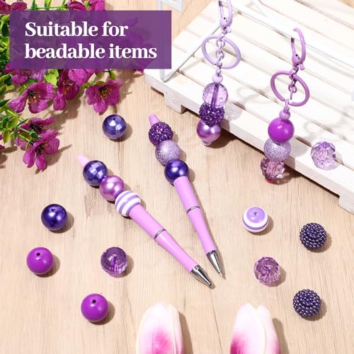 Ferreve 20 Pcs Chunky Bubblegum Beads 20mm Focal Pen Large Rhinestone Pearl Beads for DIY Beadable Pen School Jewelry Making Keychain Craft Making (Dark Purple) - color: dark purple