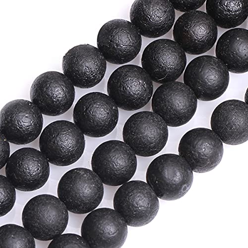 GEM-Inside Black Frost Spacer Agate Gemstone Loose Beads Natural Energy Power Beads for Jewelry Making 10mm Round 15 Inches - color: Black Agate, size: 10mm
