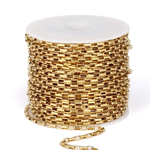 33 Feet Gold Rolo Box Chain Bulk, 2mm 18K Gold PVD Plated 304 Stainless Steel Square Link Cable Chains Roll Spool for Jewelry Making DIY Craft - color: 2MM Gold Rolo Box Chain