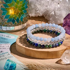 Bivei 3-Piece 4mm Beaded Bracelets for Women Handmade Natural Crystal Stretch Elastic Jewelry Yoga Meditation Protection Gifts - color: Chrysocolla + Clear Quartz + Aquamarine, size: 4mm