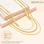 3PCS Gold Necklaces for Women,Chunky Statement Gold Plated Necklace Stack Layered Sterling Silver Herringbone Chains for Women Dainty Trendy Silver Chains Stacked Jewelry Gifts - color: gold chunky necklace set