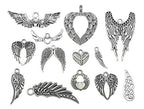 Assorted Angel Wings Feathers punk Charm Pendant Connector for DIY Jewelry Making Accessaries(36pcs,Antique Silver Tone)