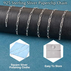 3.28 Feet Sterling Silver Paperclip Chain Paperclip Link Necklace Oval Cable Chain with Velvet Polishing Cloth Permanent Bracelet Kit 8.5x3mm for Women Men Necklace Jewelry Making - color: Silver