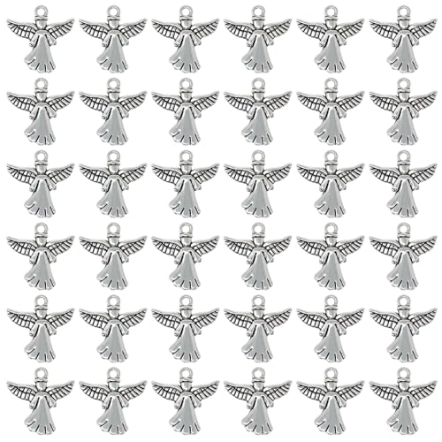 Honbay 60PCS Antique Silver Angel Pendants Guardian Charms Alloy Religious Pendant Cute Tiny Beads for Keychains Earrings Bracelets Necklaces Jewelry Making and DIY Crafts - size: Small