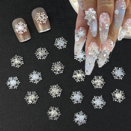 100pcs Snowflake Nail Art Decorations Christmas Iridescent Nail Art Charms White Transparent Snowflake Nail Supplies Mini Flatback Snow Shape Nail Art Accessories for Women Girls Manicure Decoration - color: Snowflake-4