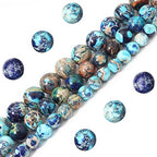 60pcs 6mm Natural Mixed Blue Imperial Jasper Gemstone Beads Energy Healing Crystal Round Loose Stone Beads for Jewelry Making, DIY Bracelets Necklaces - color: Mixed Blue Imperial Jasper, size: 6mm