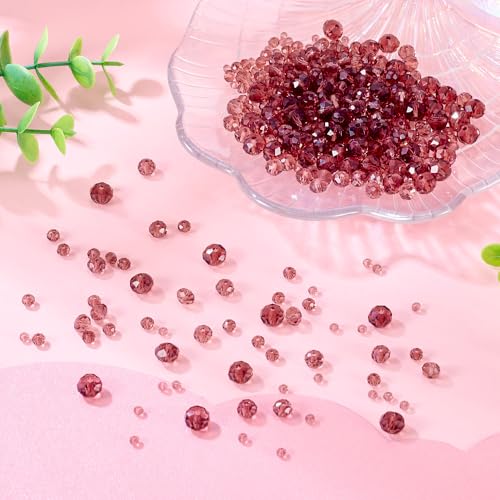 4 Strands Faceted Glass Beads Crystal 3/4/6/8mm Rondelle Transparent Glass Loose Spacer Beads for DIY Bracelet Necklace Wristband Keychain Jewelry Craft Making, Pale Violet Red - color: 3/4/6/8mm-Pale Violet Red