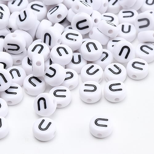 100Pcs Letter Beads 4x7mm White Round Acrylic Alphabet Beads Letter U Beads for Jewelry Making DIY Bracelets Necklaces Key Chains - color: U 100Pcs