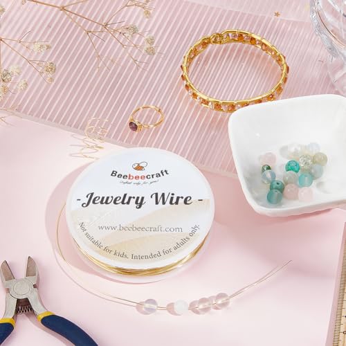 Beebeecraft 98 Feet 0.8mm Jewelry Wire 14K Gold Plated Brass Bendable Crafting Wire for Jewelry Making Beading Wrapping Sculpting DIY Crafts Necklace Bracelet Earring - color: 14k Gold