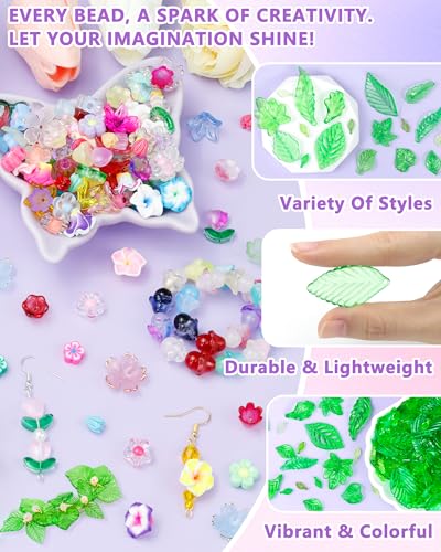 FIVEIZERO 300Pcs Acrylic Green Leaf Flower Beads for Jewelry Making, Transparent Maple Leaves Pendants Tiny Green Leaf Bead Caps for Beaded Plant Earrings Necklaces Bracelets DIY Crafts - color: Leaves