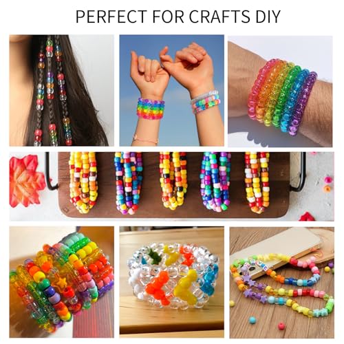 Transparent Pony Beads 1000+pcs Mix Color Plastic Bead, Crystal Beads Bulk, Kandi Bead Refill for Crafts - color: Crystal Clear