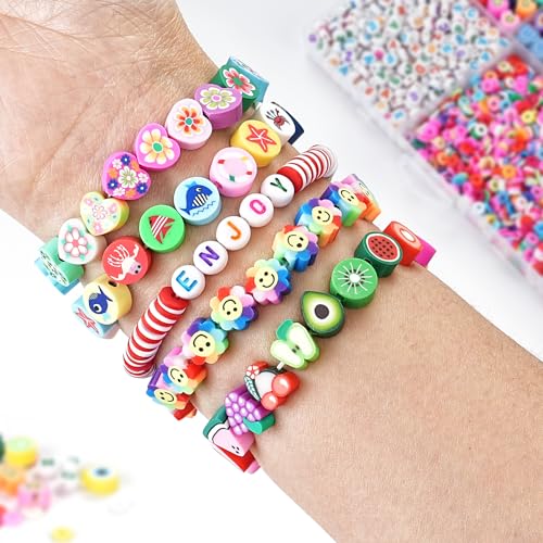 richginker 2300pcs Polymer Clay Beads Bracelet Making Kit, 24 Style Cute Fun Beads for Friendship Bracelets Letter Beads Charms Kit for Jewelry Making DIY Arts and Crafts Birthday Gifts Toys for Kids - color: 1#Clay Beads