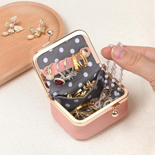 Zivyes Mini Jewelry Box Travel Small Coin Purse Organizer Case Genuine Leather Tiny Size (pink 2.9 inches long) - color: pink 2.9 inches long