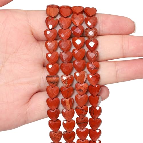 22pcs Faceted Heart Stone Beads Natural Redstone Bead 8mm Crystals and Healing Stones for Jewelry Making Supplies,Friendship Bracelet Kit,Love Gifts - color: Redstone