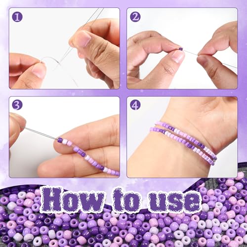 TOAOB 1500pcs 3mm Purple Colors Opaque Seed Beads Kit Glass Round Small Spacer Beads with Beading Pin for DIY Beading Weaving Earrings Bracelets Necklaces Eyeglass Chain Art Crafts Jewelry Making - color: Purple Series
