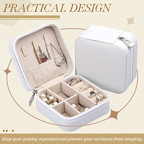 Yinkin 12 Pcs Mini Travel Jewelry Case Bridesmaid Proposal Gift Boxes, Small PU Leather Earring Organizer, Bulk Travel Accessories Portable Jewelry Holder(White) - color: White