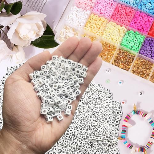 600PCS 6x6mm Square Acrylic Letter Beads O for Friendship Bracelets Jewelry Making, White Acrylic Cube Base with Black Alphabet Beads for DIY Crafts Bracelets Necklaces Key Chains Phone Lanyard - color: Letter O(Black on White)