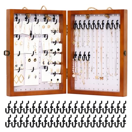 Tapeera Folding Peg Board Display Stand For Vendors 40 Hooks Included - Jewelry Display For Craft Show - Tabletop Pegboard Earring Display For Vendor Event - Bracelet Display Rack For Selling Keychain