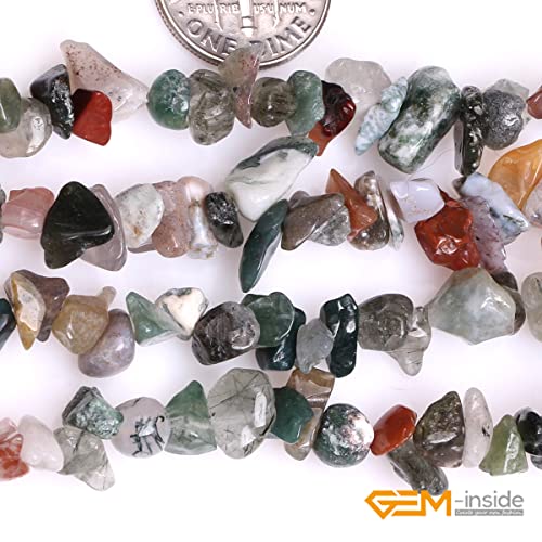 GEM-Inside Indian Agate Chips Natural 7-8MM Gemstone for Bracelet Necklace Earrings Jewelry Making Crafts Design Wholesale Loose Beads 34" - color: Indian Agate