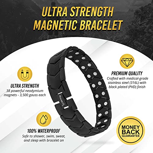 MagnetRX® Ultra Strength Magnetic Bracelet – Effective Stainless Steel Magnetic Bracelets for Men – Adjustable Length with Sizing Tool for Perfect Fit (Black) - color: Black Arrow Style (2X Strength)